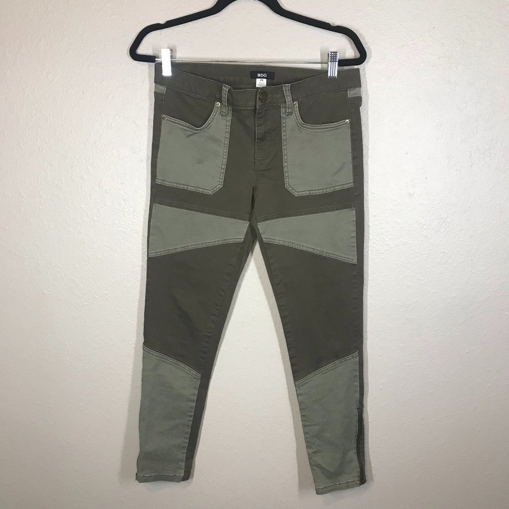 BDG Olive Khaki Patch Mid Rise Zipper Skinny Jean